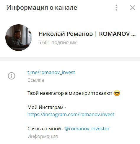 Информация о канале Romanov Invest