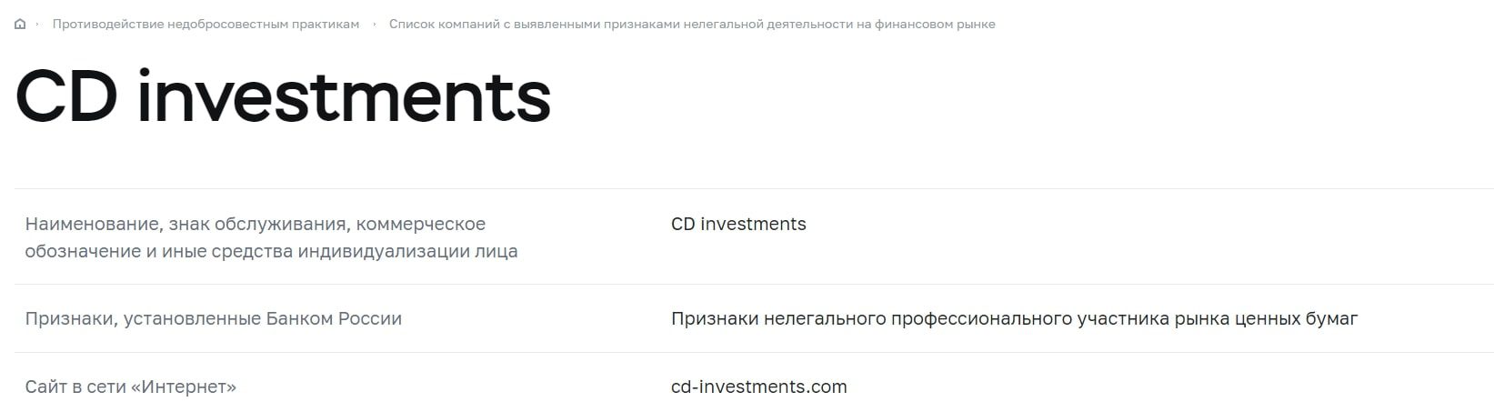 CD Investments отзывы пользователей